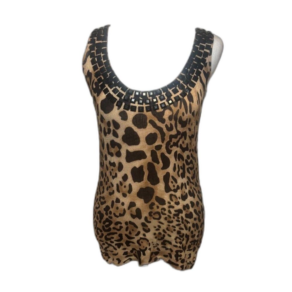 Cache Rhinestone Animal Print Tank Top Womens Designer